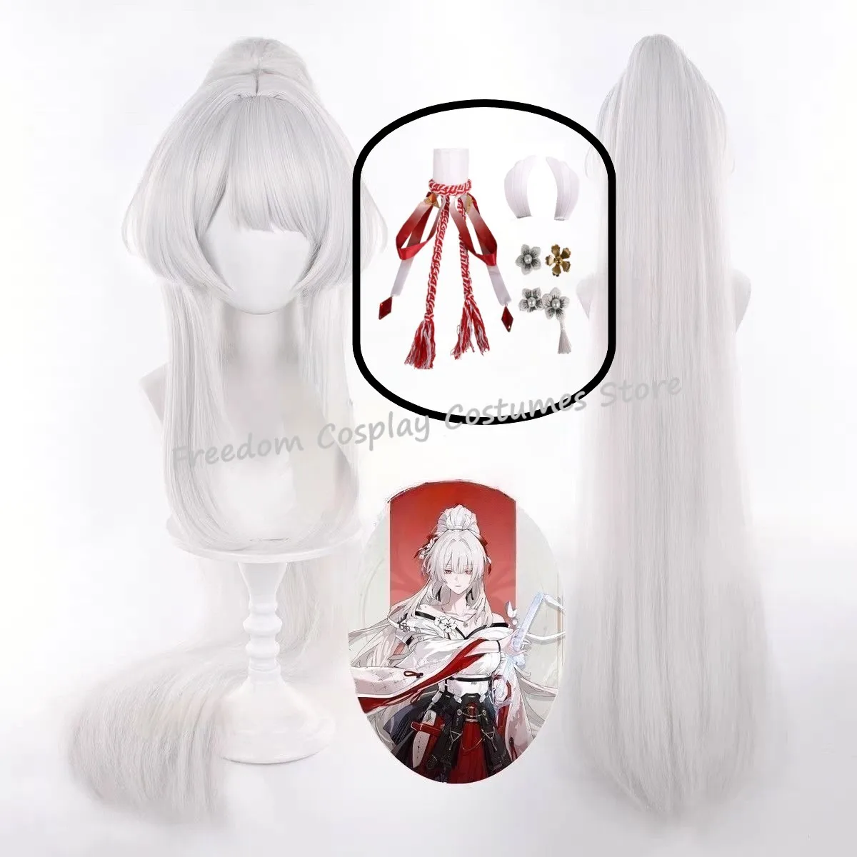 Game Wuthering Waves Hiyuki Cosplay Wig Women Long Hair White Hair Hiyuki 3D Headwear Halloween Heat Resistant Synthetic Wigs