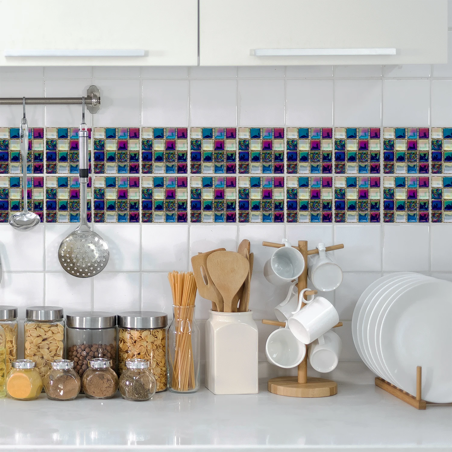 10/20/50pcs Self-Adhesive Waterproof Crystal Mosaic Wallpaper Tile Stickers For Kitchen And Bathroom Wall Stickers Home Decor