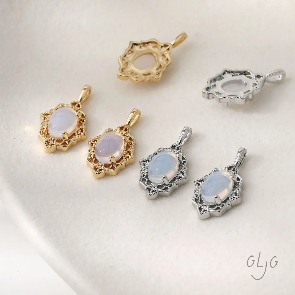

4PCS Dainty Diamond Opal Charms for Jewelry Making Pendants Supplies Findings DIY Brass 14k Gold Plated Accessories 19*11mm