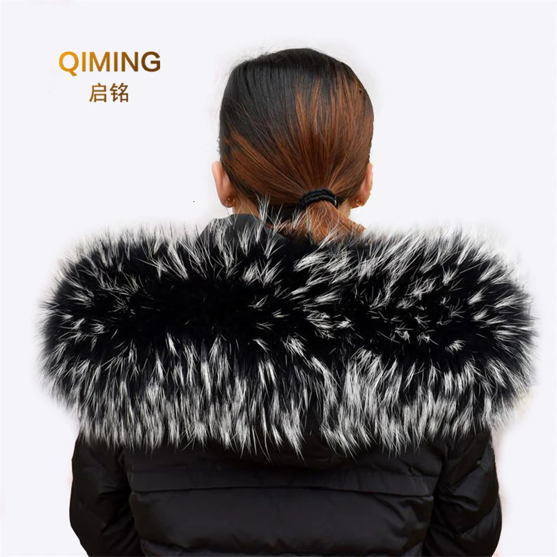 Abrigo cálido de Invierno para mujer, chal grueso de piel de mapache, bufandas de cuello, calentador de cuello 100% de piel Natural, bufanda de piel