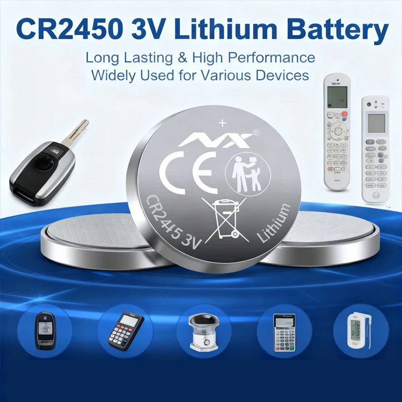 CR2450 3V Lithium Coin Cell Battery for Remote Controllers Garage Door Openers Calculators Thermometers BMW Car Key Fob and More