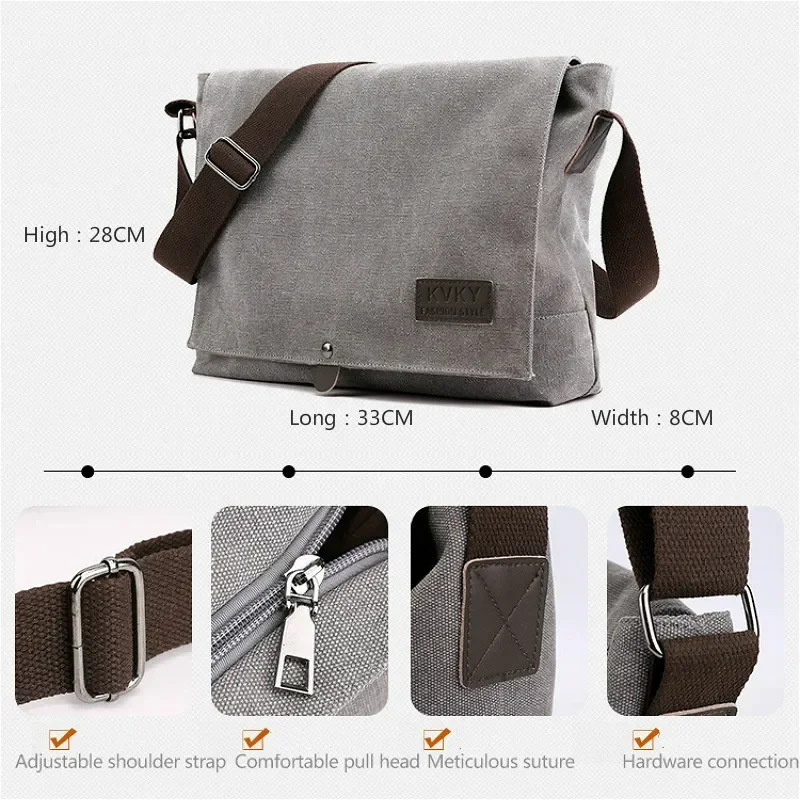 Tas Messenger Bahu Selempang Kanvas Pria Baru Tas Cross Body Fashion Baru Tas Pria Portabel Multifungsi Solid Kasual