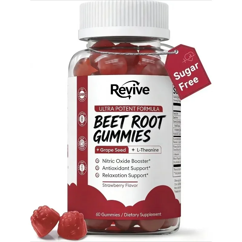 Beetroot Gummies Contain Grape Seed Supplements and Vitamin C, Providing Energy and Health Support with 60 Gummies