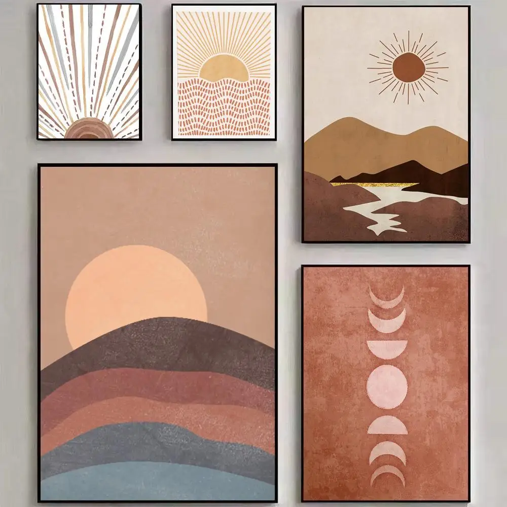 Morandi Farblich abgestimmtes abstraktes Sonnen- und Mond-Poster, Wandkunstdruck, geeignet für Wohnzimmer, Schlafzimmer, Bar, Salon, Heimdekoration, Geschenk