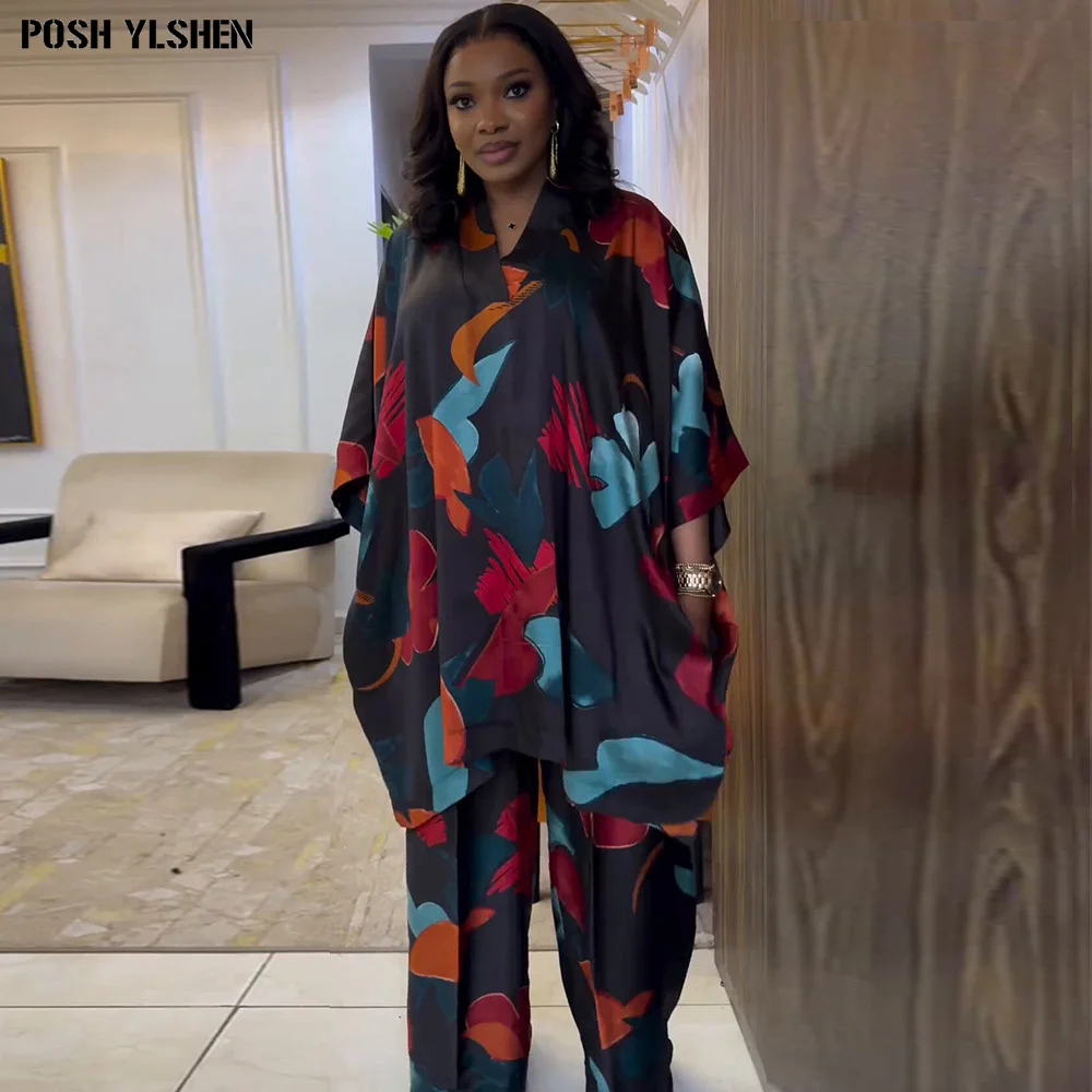 Two Piece Set Clothes for Women African Dresses Vacation Print Outfits 2024 Plus Size Tops Pants Suit Dashiki Ankara Turkey Gown