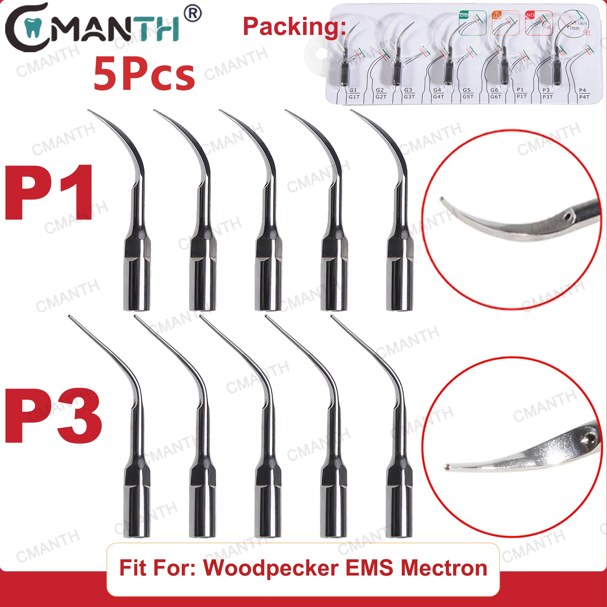 

Dental Ultrasonic Scaler Tips Periodontal Tip P1 P3 Fit For WOODPECKER EMS Mectron Ultrasonic Scaler Handpiece Dentistry Product