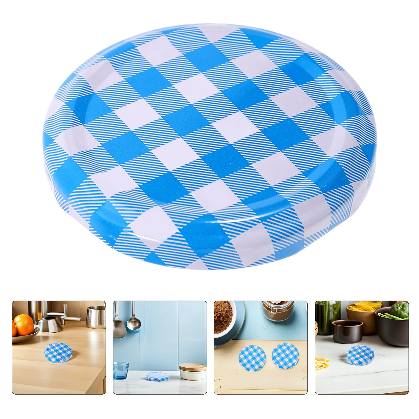 

80 шт. синих клетчатых жестяных крышек с герметичным уплотнением для банок для консервирования, хранения меда, джема, соуса чили, диаметр 58 мм