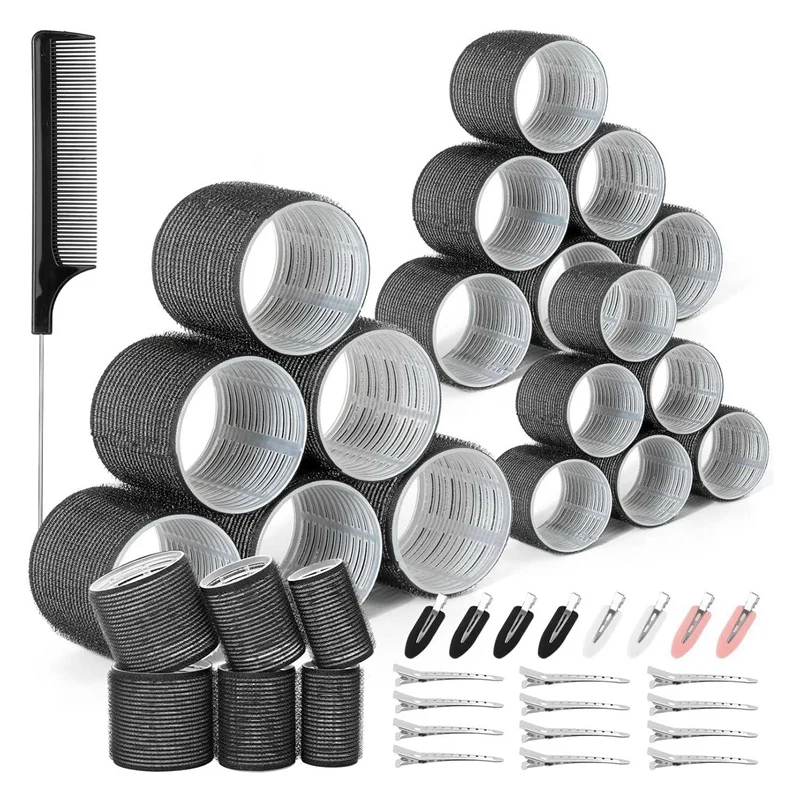 Hair Curlers Rollers With Clips Hair Roller With 3 Sizes +12 Duckbill Clips Hair Rollers 43Piece