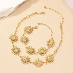 Bracelet Necklace Fashion Jewelry Set For Women Man Metal Sunflower Smiling Face Hip Hop Collar Chain DS008