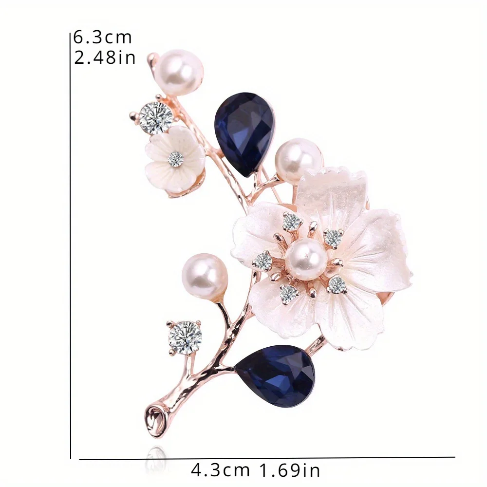 High Quality Shell Pearl Flower Brooches for Women Elegant Fashion Pin Crystal Wedding Jewelry