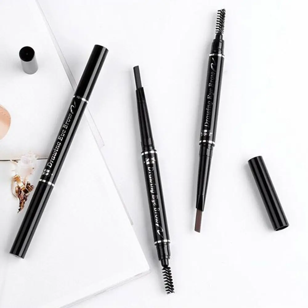 Beauté avec brosse Triangle rotatif Double tête crayon à sourcils étanche stylo à sourcils