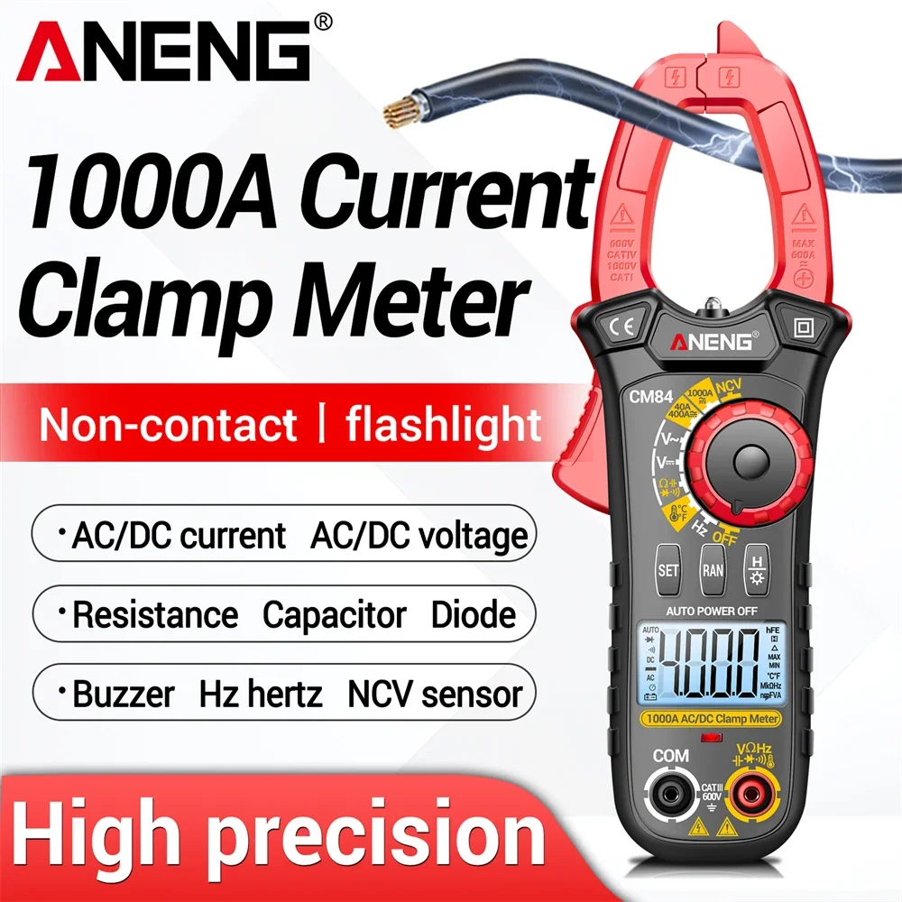 

ANENG CM84 Clamp Meter DC/AC Current Voltage 4000 Count Multimeter Ammeter Tester Onboard Hertz Capacitor NCV Ohm Test Tools