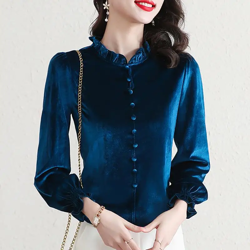 2024Spring, Autumn and Winter New Gold Velvet Middle-Aged Mom Top Western Style Slimming Women's Outer Inner Bottoming Shirt Wom