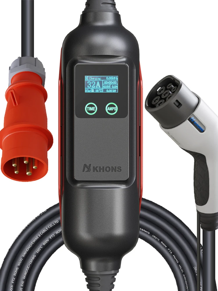 Khons 22kW EV Draagbare Lader Type 2 Elektrische Autolader Laadkabel 32A Driefasige Elektrische Autolader 5m Kabel - afbeelding 2