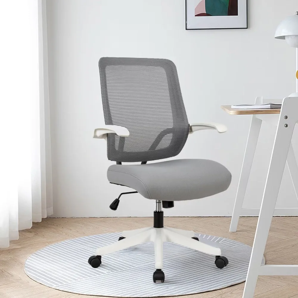 

Ergonomic Mid-back Office Chair with Flip-up Armrest,360° Silent Wheels, Computer Chair,Makeup Chair,Foldable Chair