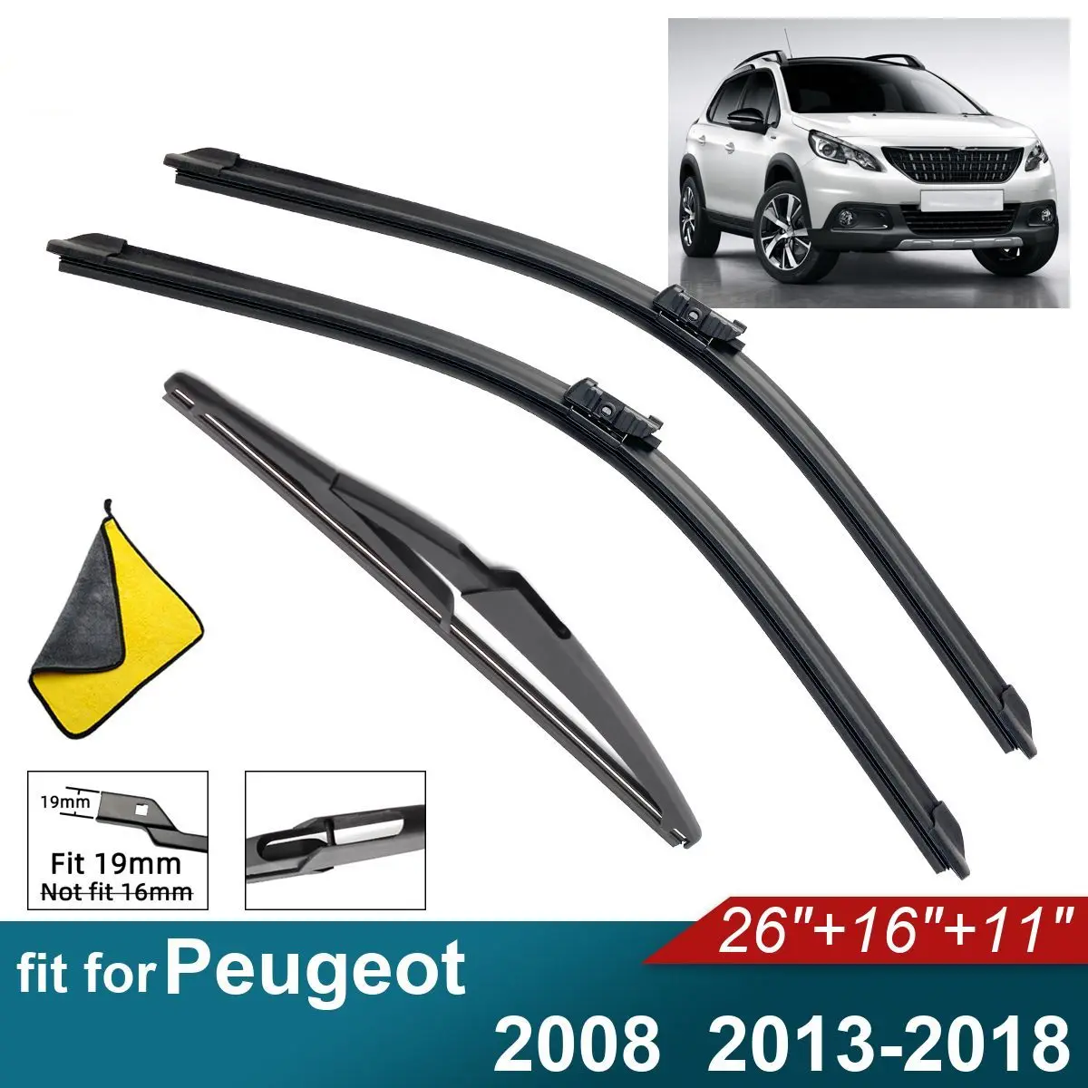

Щетки стеклоочистителя автомобиля подходят для Peugeot 2008, щетки заднего стеклоочистителя, мягкая резина, авто переднее лобовое стекло
