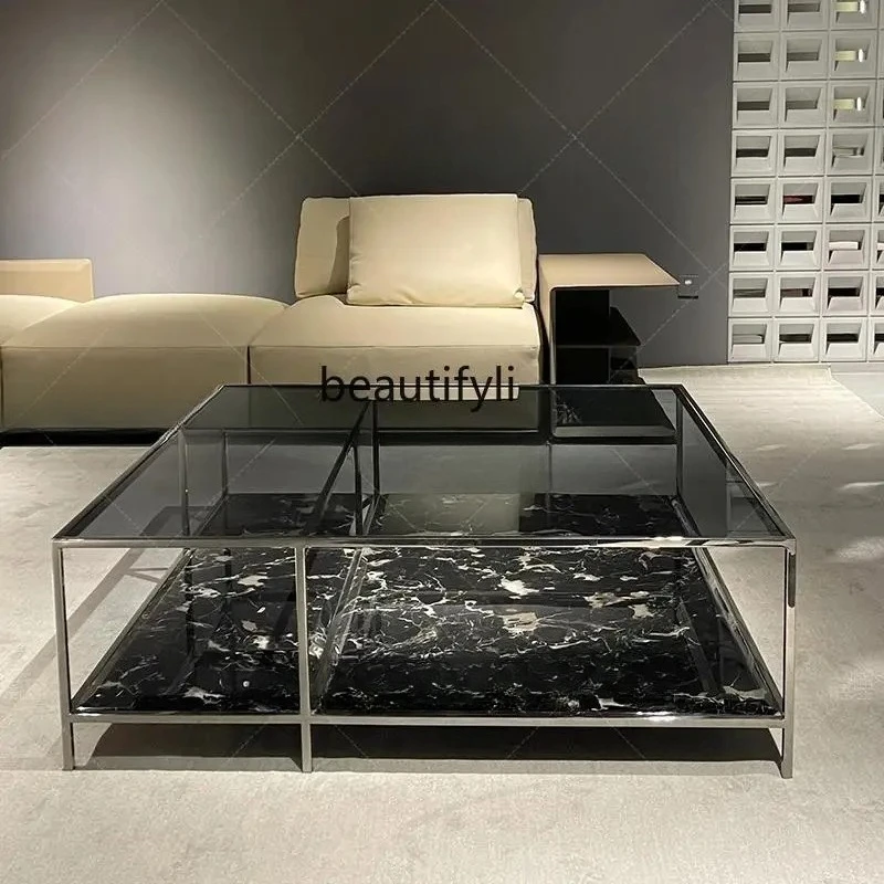 

Premium Italian minimalist natural black rose marble designer new luxury stone coffee table