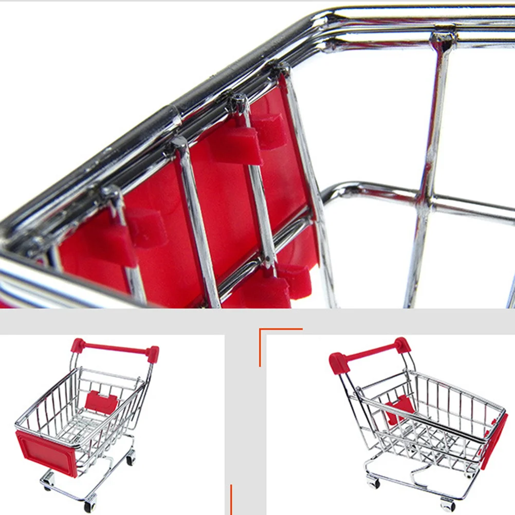 Mini Shopping Cart Children Pretend Play Toy Metal Makeup Storage Grocery Cart Trolley with Electroplating (Random Color)