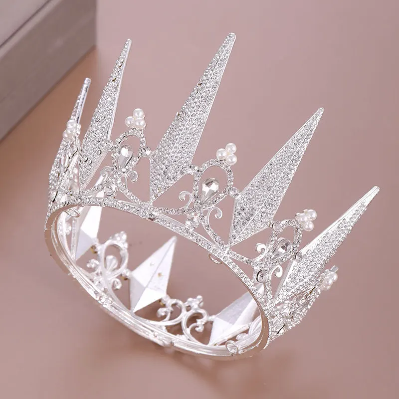 Luxury Crystal Round Crown Tiara Rhinestone Prom Diadem Crown For Women Bridal Wedding Hair Accessories Jewelry Crown Tiara Gift