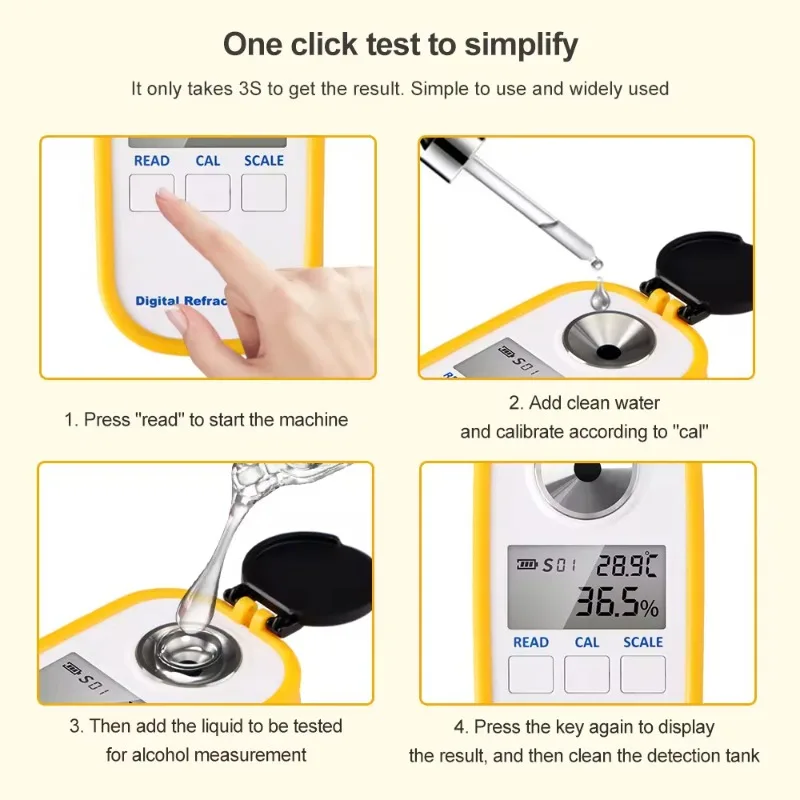 Wine Concentration Detector 0-80% Oenometer Meter Digital Refractometer for Rice Wine