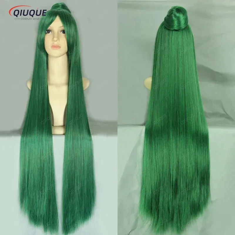 LQAnime Meiou Setsuna Wigs 100cm Long Green Sailor Pluto Heat Resistant Synthetic Hair Cosplay Wig + Wig Cap