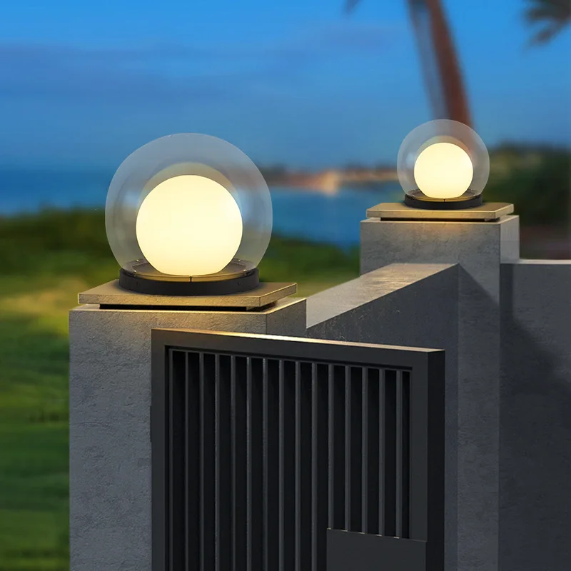 

Solar Column Head Outdoor Sphere Light Suitable for Outdoor Courtyard Doors Villa Gates Perimeter Courtyard Walls Column Lights