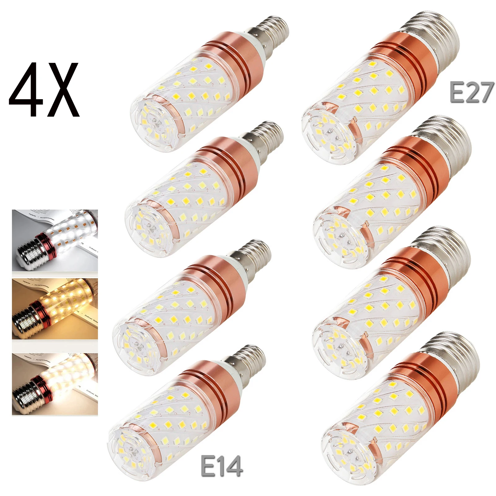 

4X Led Corn Light Bulb E14 220V E27 Bulbs 12W 20W Tricolor Color Changing 110V 130V 240V Rose Golden Shell 360 Beam Lampada 2835