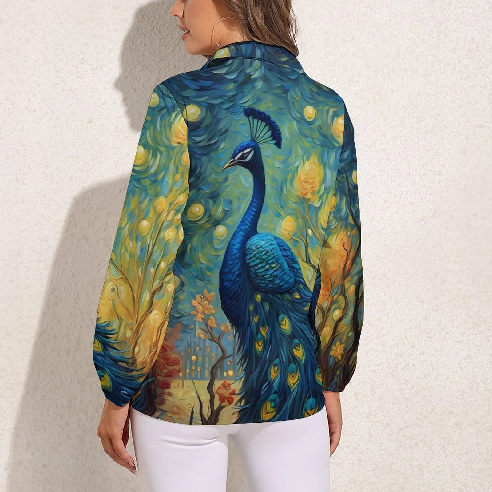 Fantasy Painting About Peacock Blouse Long-Sleeve  Pretty Blouses Female Street Wear Oversize Shirt Design Top Gift Idea