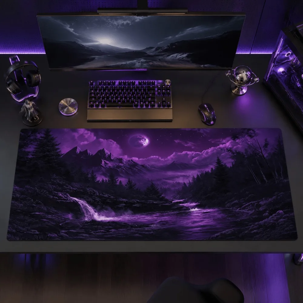 The purple night mountain landscape print simple style is suitable for gamers and office users for desktop decoration holiday