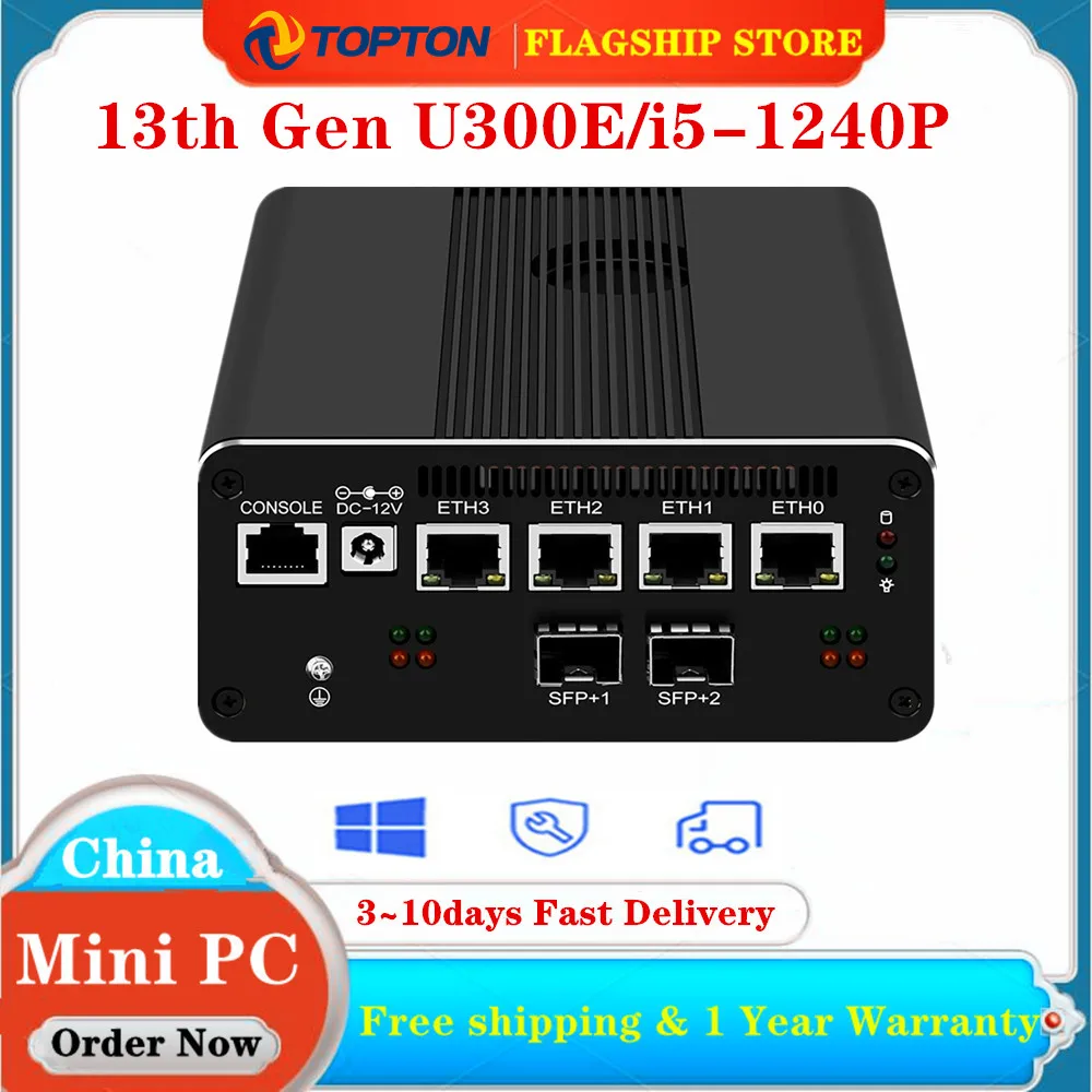 Topton X8 4xIntel i226-V 13th Gen Firewall Mini PC 2*10G SFP U300E i5 1335U 1240P 2*DDR5 NVMe 2*SATA Soft Router Proxmox Server