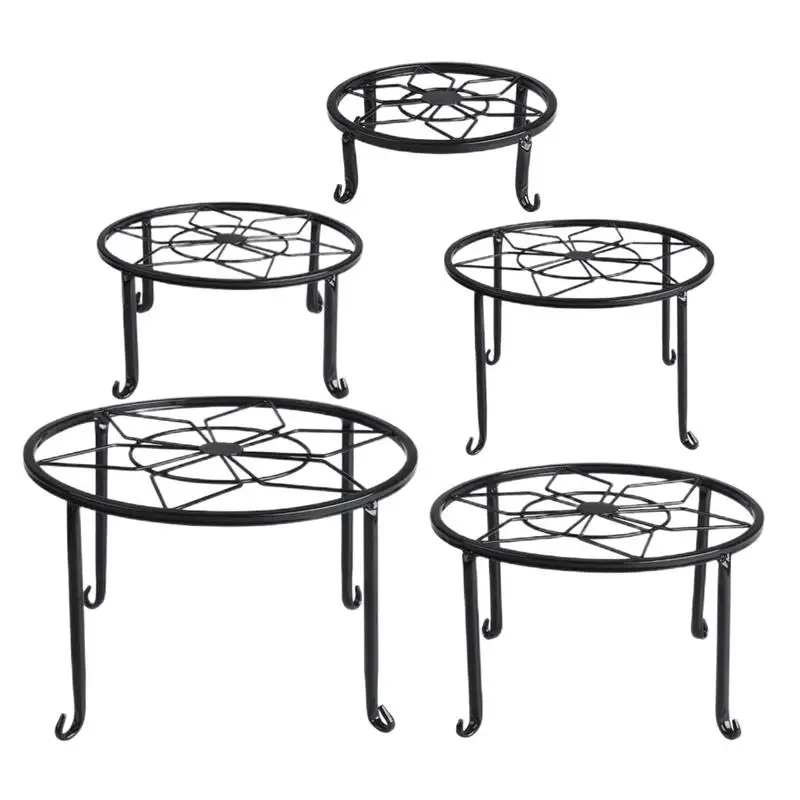 

Black Iron Stand For Flower Pots Heavy Duty Metal Potted Plant Stand Round Rustproof Planters Holder For Indoor Outdoor 5 Pcs