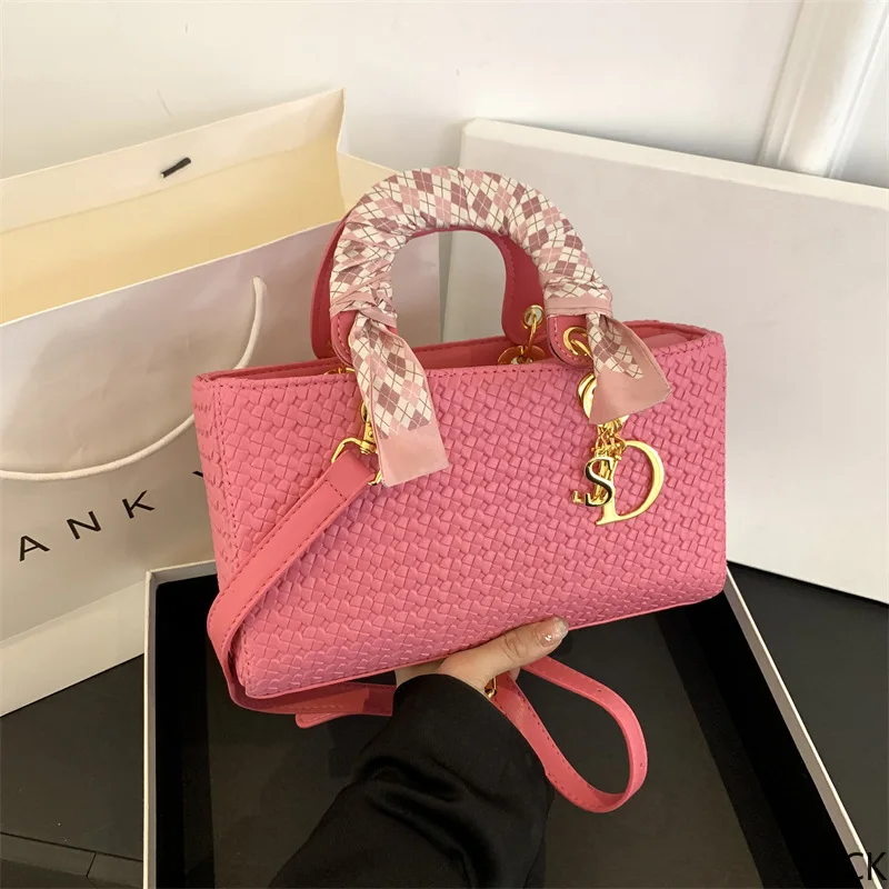 

​2025 Woven Silk Scarf Bag Women Adjustable Crossbody Top Handle Luxury Boho Chic Tote for Commute & Travel​