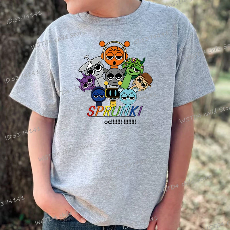 الصيف الاطفال تي شيرت أنيمي Sprunki الجرافيك قميص بنين بنات ألعاب الرعب بلايز قصيرة الأكمام البرية المحملة الكرتون Sprunki تي شيرت