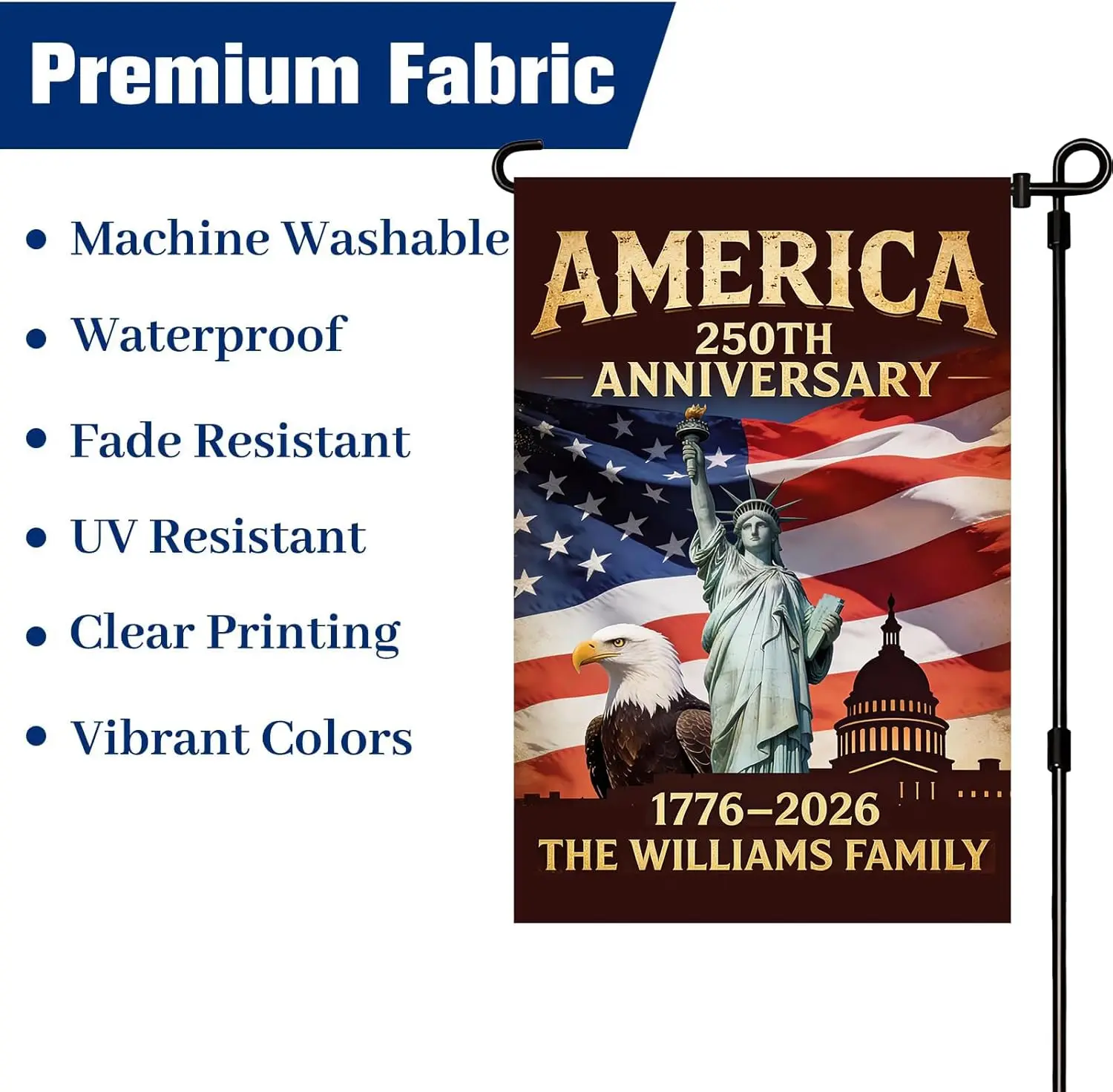 Custom America's 250th Anniversary Garden Flag, Personalized Family Name 250 Year of Freedom USA Patriotic Banner, Custo MMZ - view 4