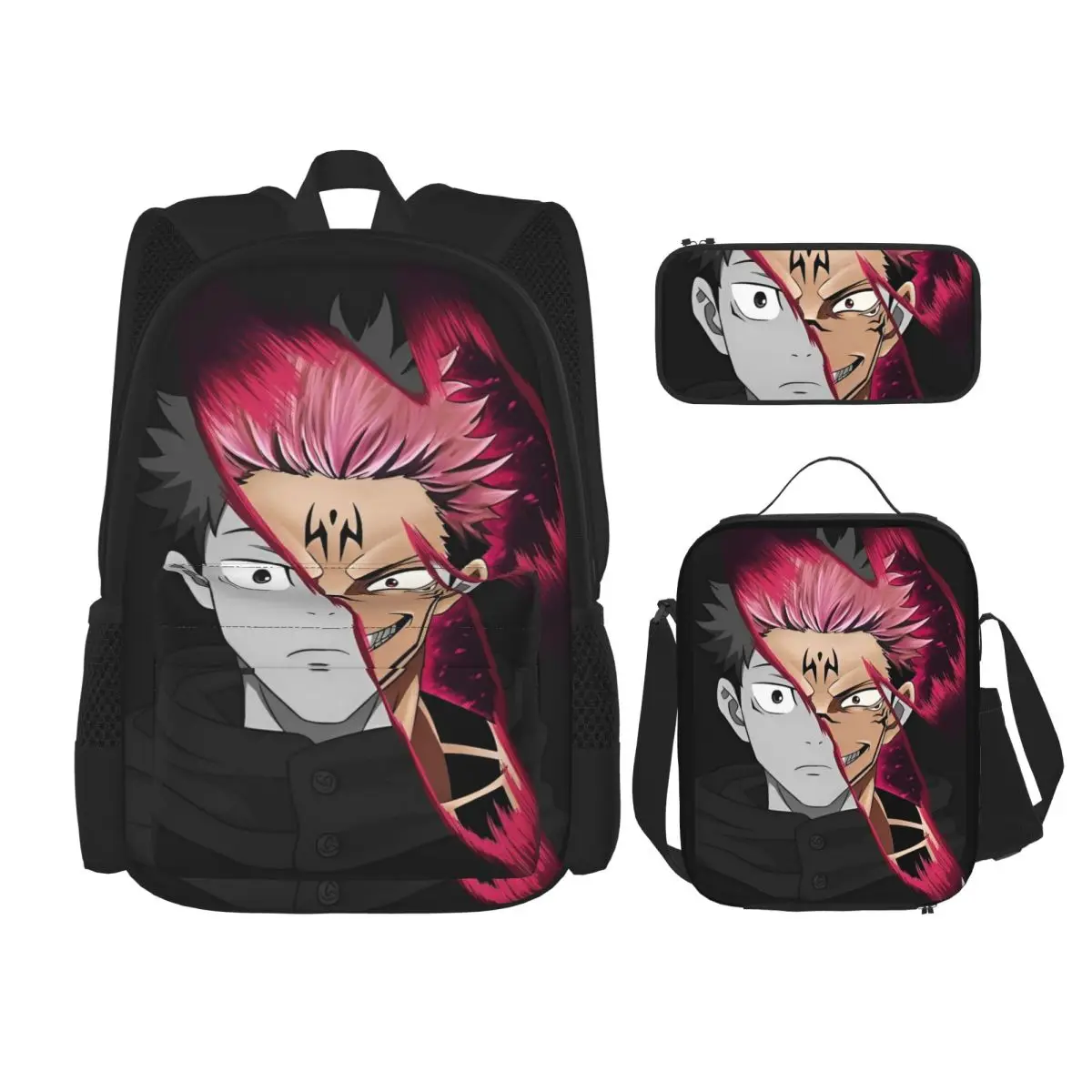 

Рюкзак Yuji X Sukuna, 3 шт./компл., рюкзак для мальчиков и девочек, рюкзак Jujutsus Kaisens, сумка для обеда, пенал