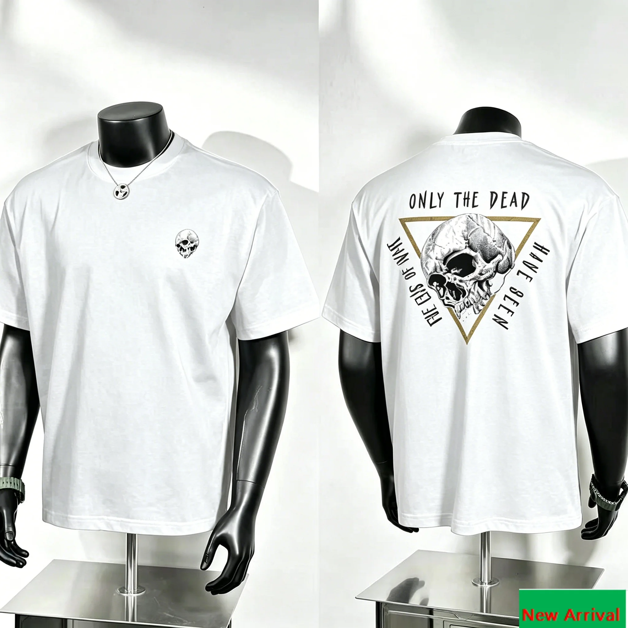 Image of 2026 Sommer-T-Shirt mit dreieckigem Rahmen und Totenkopf-Print, inspiriert von Kriegszitaten, aus Baumwolle, für Herren und Damen, Streetwear