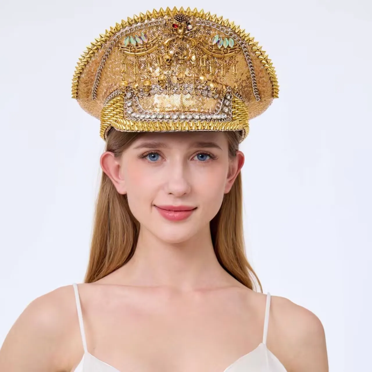 HongLuan Cappello da Capitano Steampunk con Strass per Burningman Festival Donna con Occhiali, Assessori Militari Vintage e Berretto da Uomo