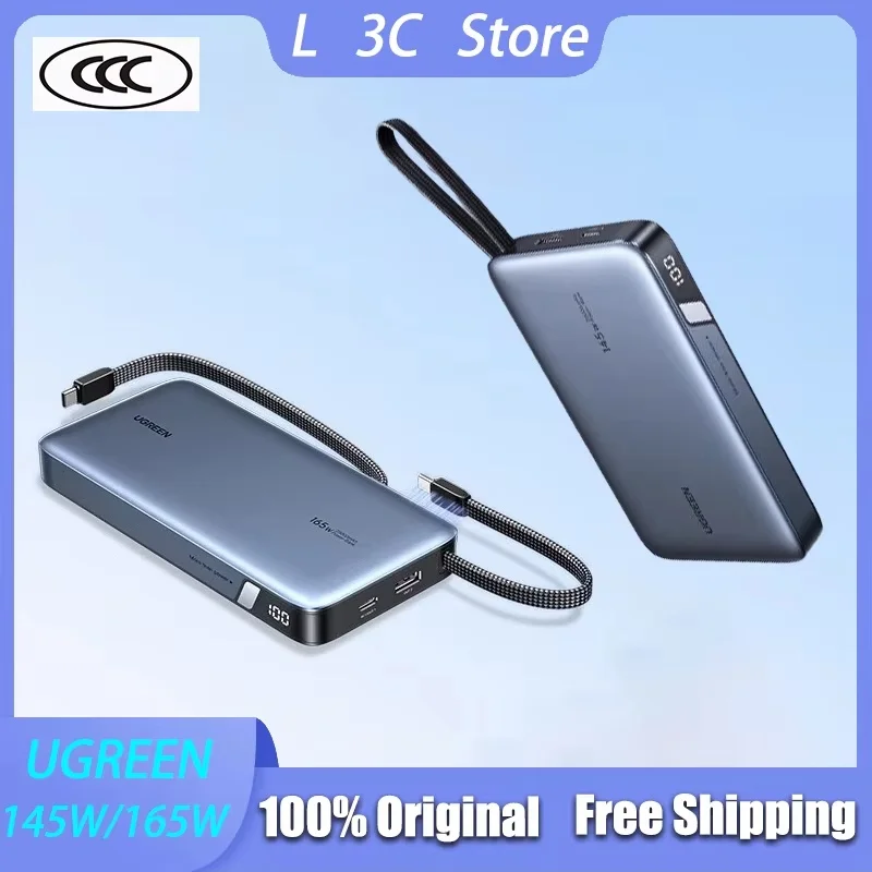 New UGREEN 145W/165W CCC Power Bank 20000mAh/25000mAh High Capacity Mobile Power Bank Built-in Cable Laptop PowerBank Original