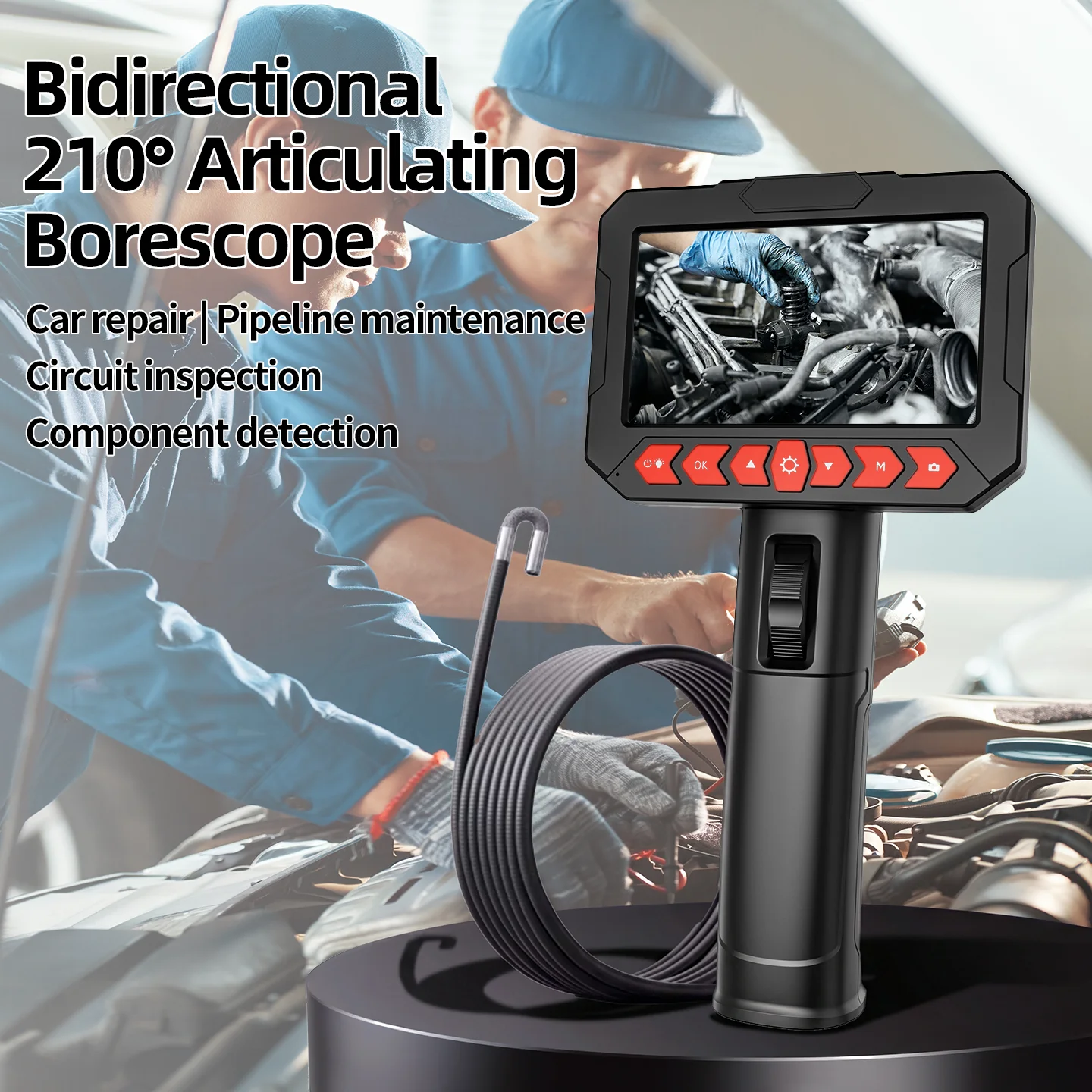 360° Two-Way Articulating Industrial Endoscope HD Waterproof Borescope Camera for Car Pipe Sewer Inspection