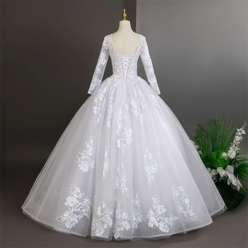 فساتين زفاف بيضاء نقية طويلة الأكمام فاخرة لحفلات الزفاف فساتين زفاف رسمية مخصصة 2025 مقاس كبير