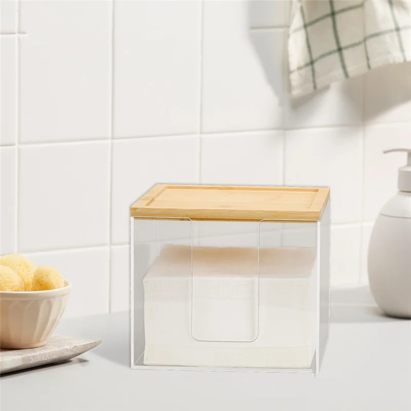 

【HAPPYH】Для XL For Clean Skin Club, совместимый одноразовый держатель для полотенец для лица, акриловый контейнер для лица с большой бамбуковой крышкой S