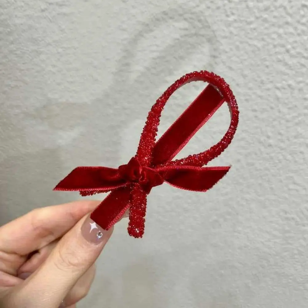 

Cute Korean Style Velvet Bow Hairpin Top Barrette Red Rhinestone Duck Bill Clip Black Headwear Bangs Side Clip Children