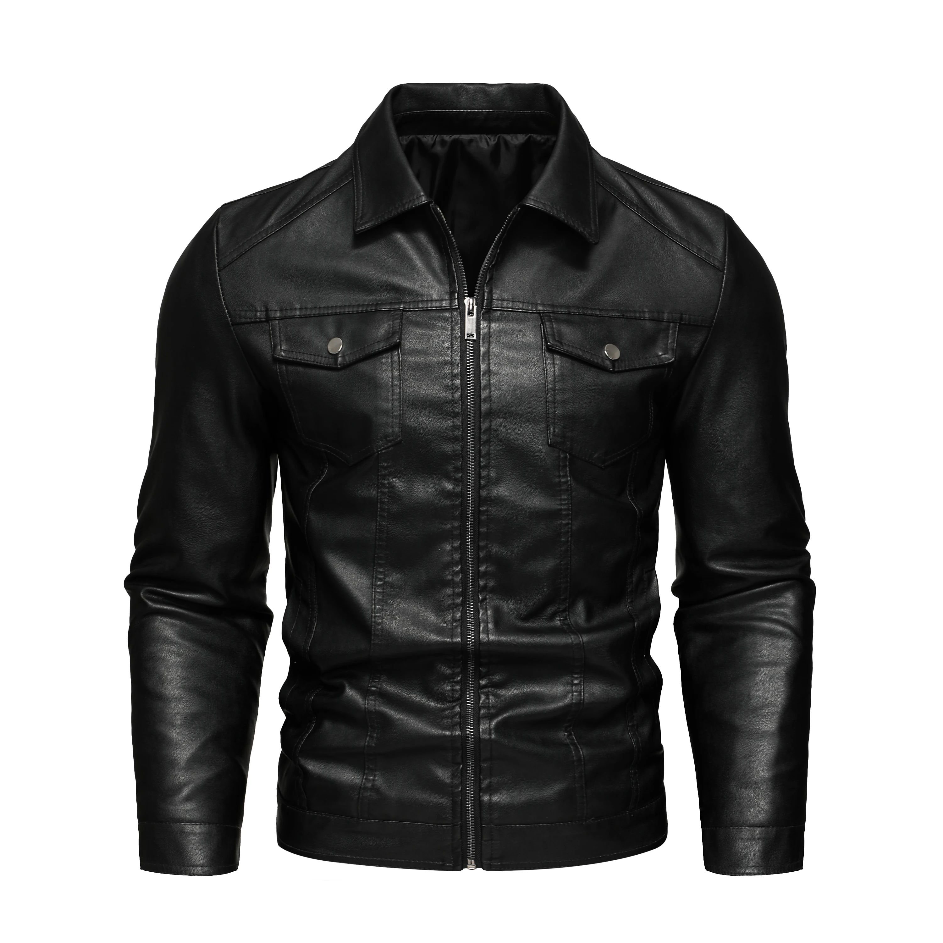 

Men's casual pocket decorative jacket Motorcycle PU leather jacket