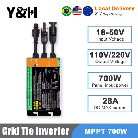 Y&amp;H Grid Tie Inverter 300W 350W 500W 600W 700W MPPT Micro Inverter Solar PV Grid Tie System for Home DC18-60V Output AC110V/240V