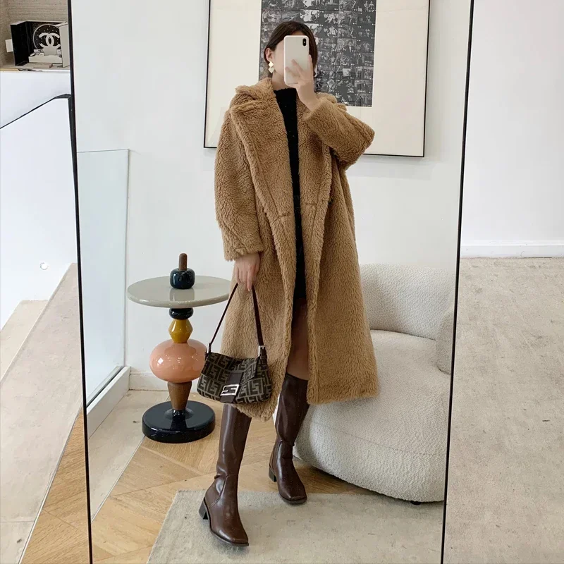 Fashion High Quality 100% Genuine Wool Fur Coat Autumn Winter Long Oversized Female Jacket Warm Women's Coats Abrigos Zjt1944