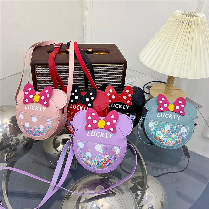 New Children\'s Crossbody Bag Cute Minnie Bow Styling Small Round Bags for Baby Girls Fashion Shoulder Coin Purse Girls Gifts