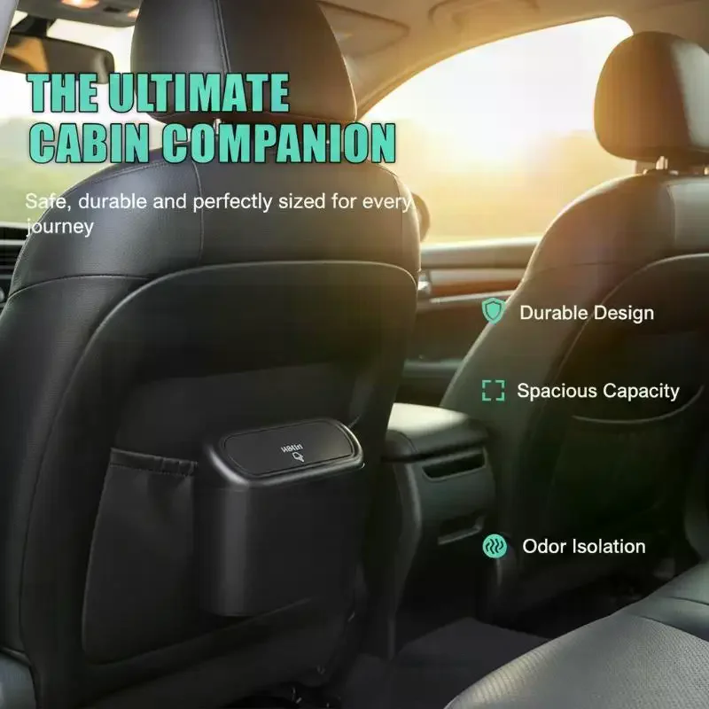 Car Trash Can With Lid Leak-proof, Portable Hanging Trash Can For Vehicle Organization