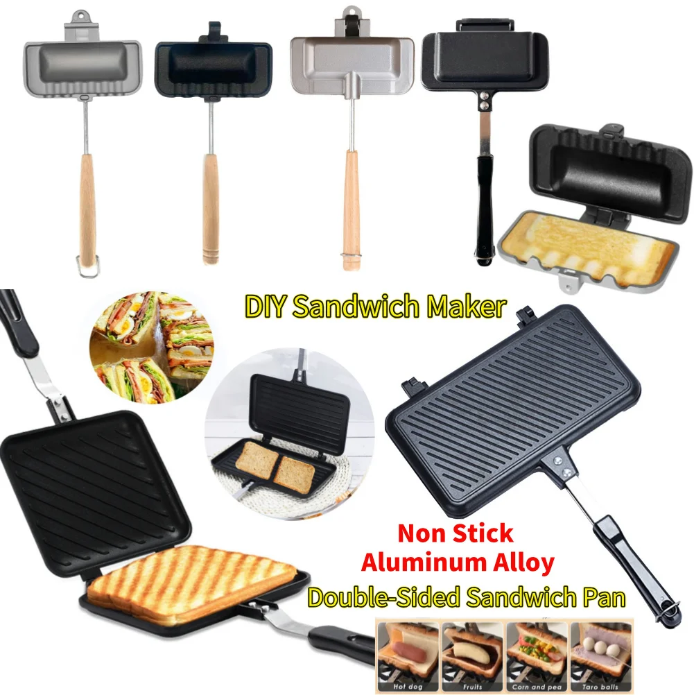 

Double-Sided Sandwich Pan Non Stick Aluminum Alloy Bread Toast Breakfast Machine Hot Dog Toaster Baking Barbecue Oven Mold Pan