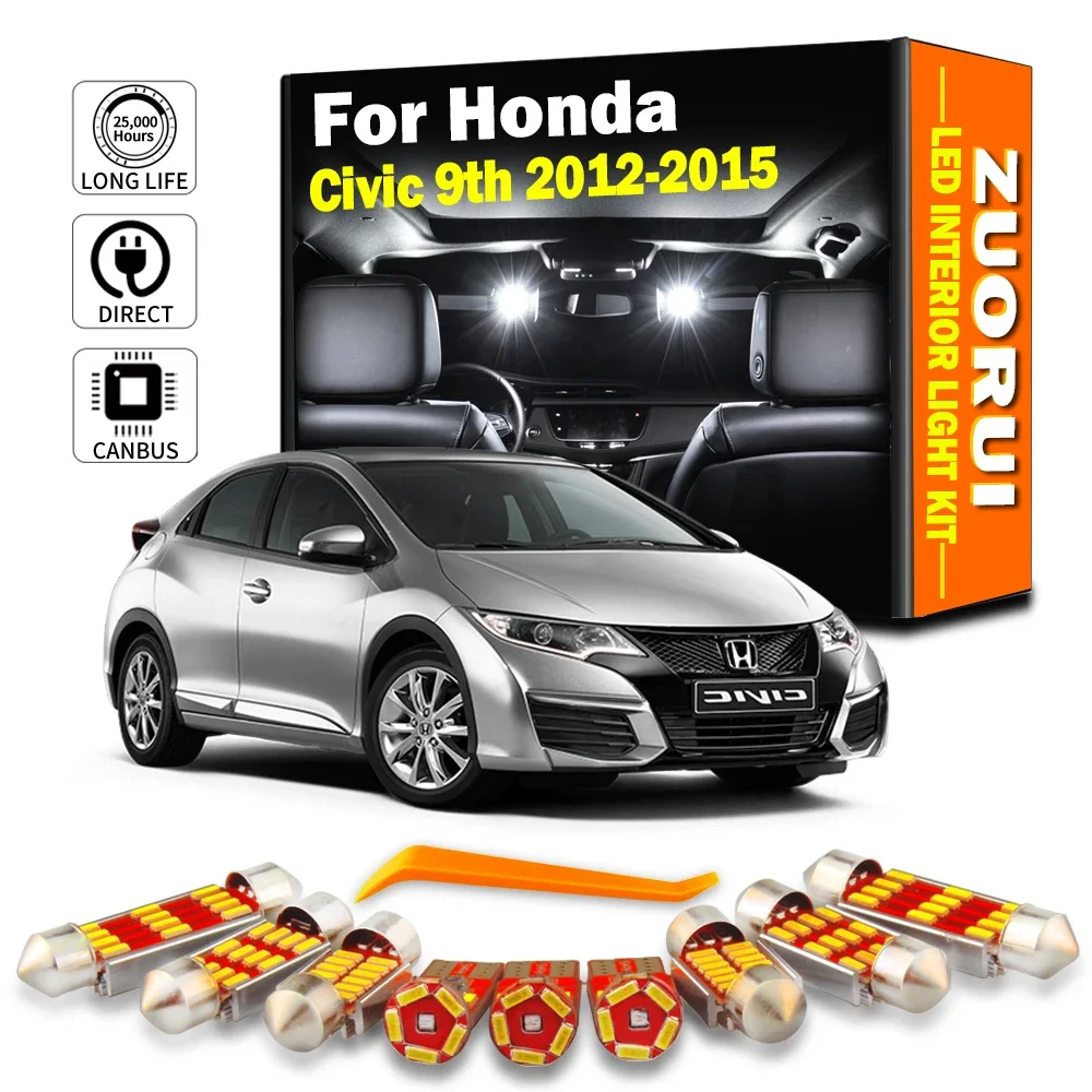 

11Pcs Car LED Interior Map Dome Light Kit Canbus For Honda Civic IX 9 MK9 9th Gen 2012 2013 2014 2015 Number Plate Bulb No Error