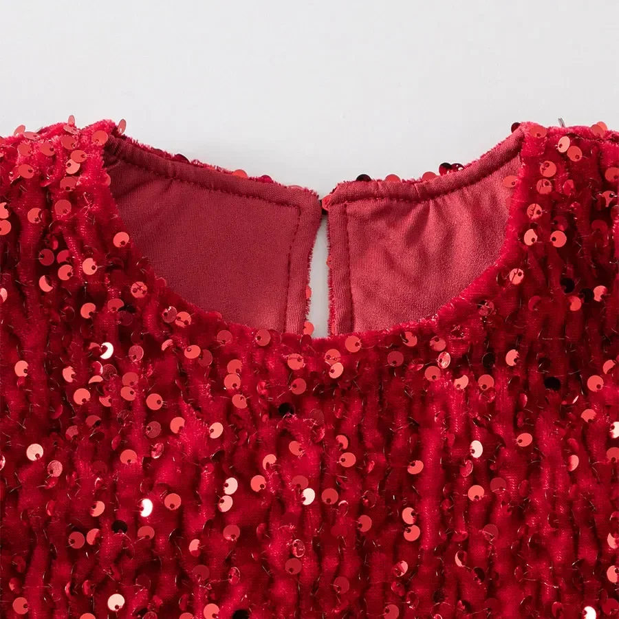 Girls Sequined Dress 2024 Autumn Winter Christmas Party Dresses for Kids Sleeveless Baby Fluffy Dress Toddler Party Costume